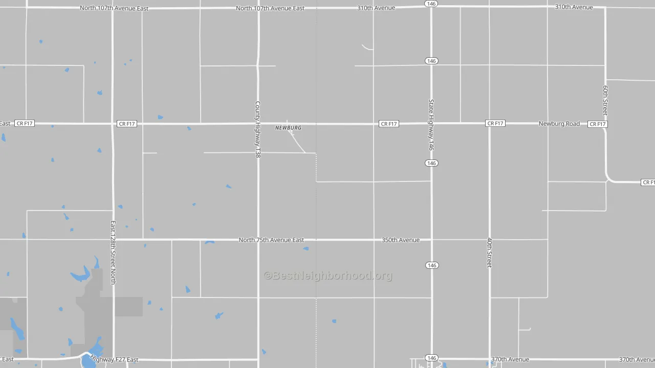 Walk Grade map of Newburg, IA, walkable areas in green and car-dependent areas in red