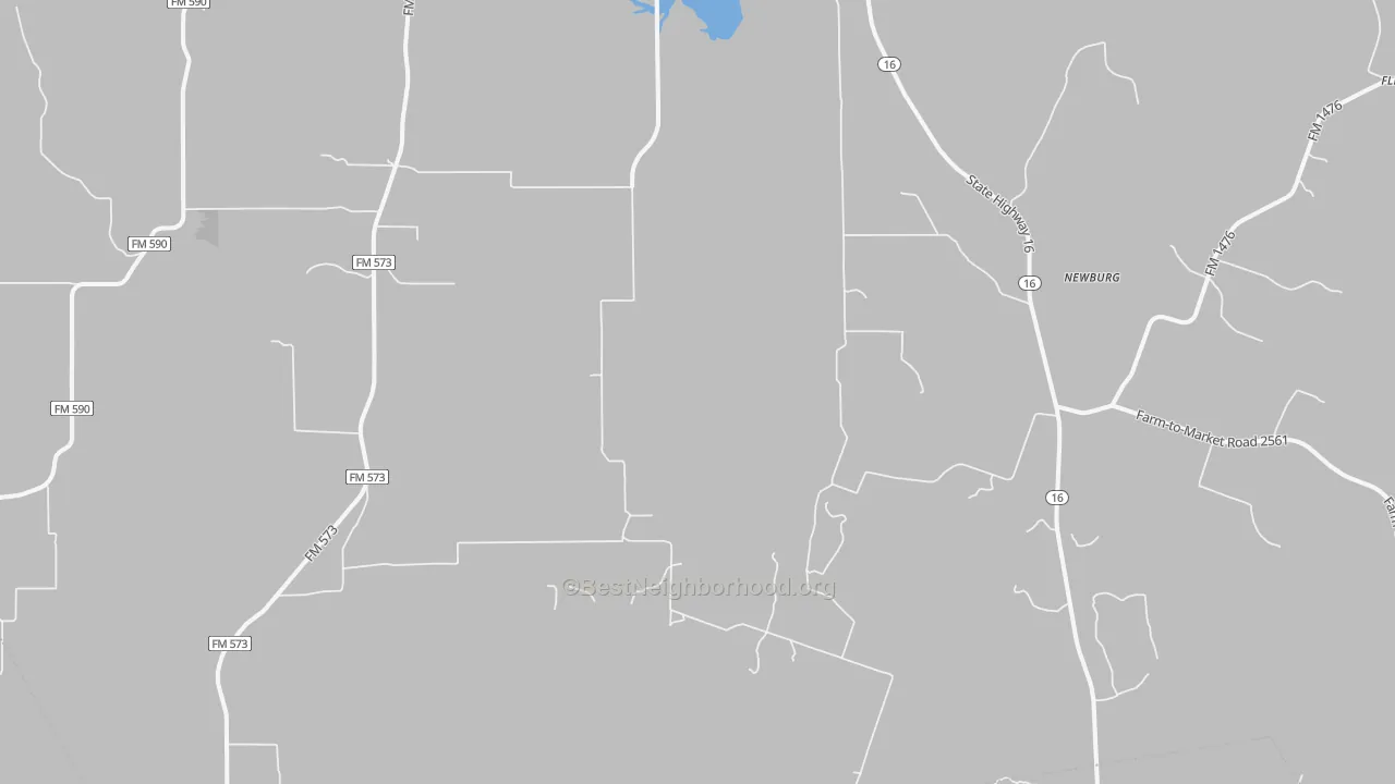 Walk Grade map of Newburg, TX, walkable areas in green and car-dependent areas in red