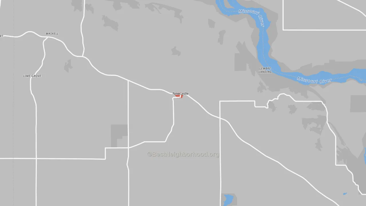 Walk Grade map of Newcastle, NE, walkable areas in green and car-dependent areas in red