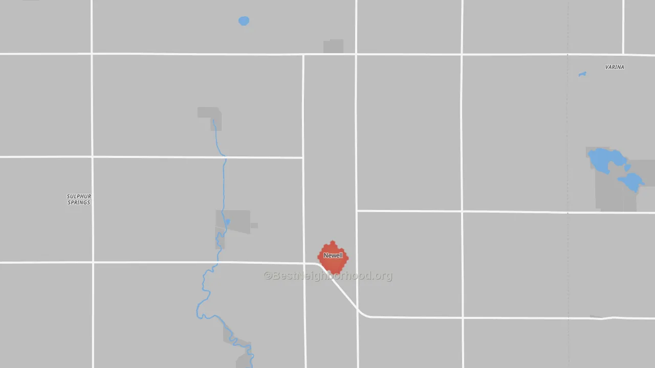 Walk Grade map of Newell, IA, walkable areas in green and car-dependent areas in red