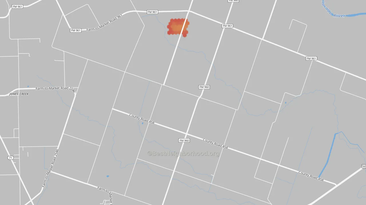 Walk Grade map of Newgulf, TX, walkable areas in green and car-dependent areas in red