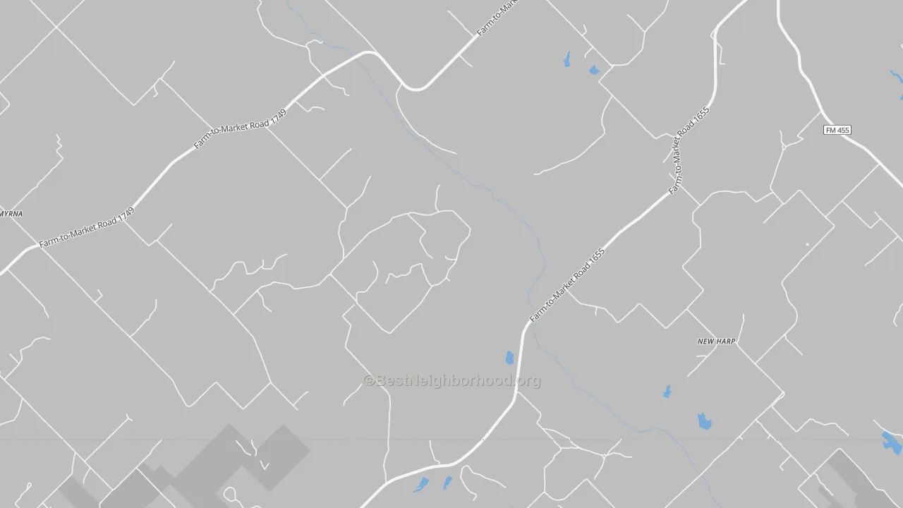 Walk Grade map of Newharp, TX, walkable areas in green and car-dependent areas in red
