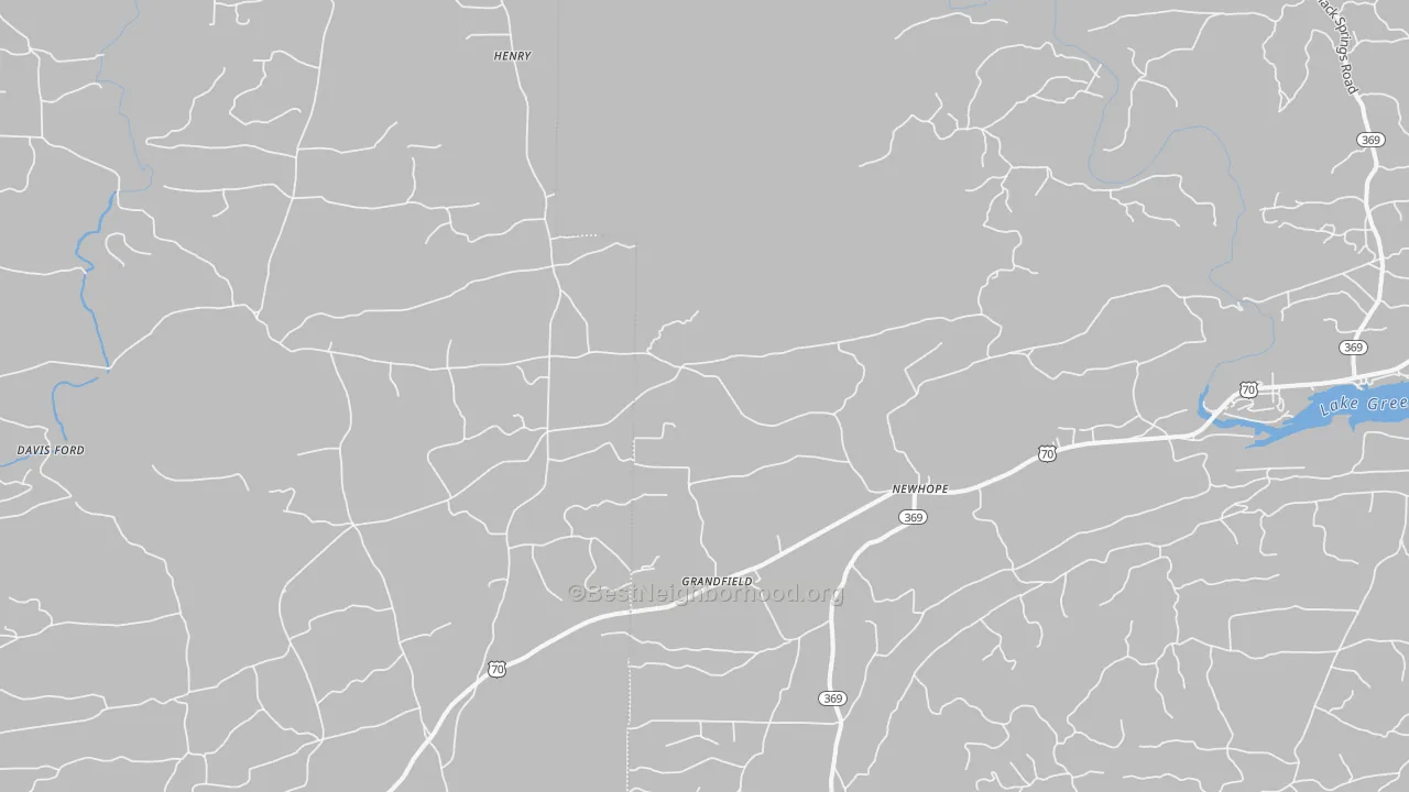 Walk Grade map of Newhope, AR, walkable areas in green and car-dependent areas in red