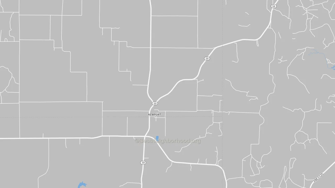 Walk Grade map of Newport, TX, walkable areas in green and car-dependent areas in red