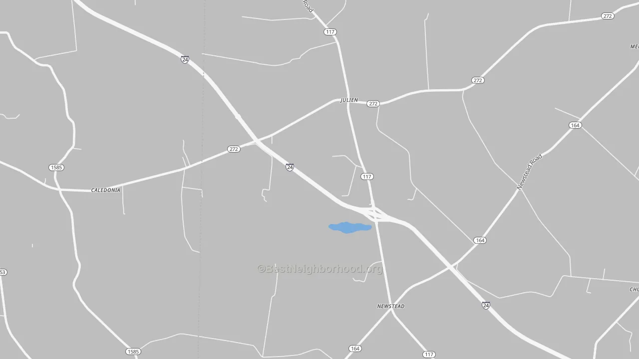 Walk Grade map of Newstead, KY, walkable areas in green and car-dependent areas in red