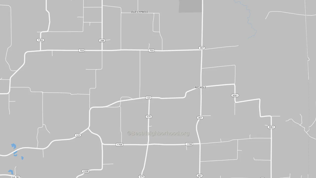 Walk Grade map of Nichols, KY, walkable areas in green and car-dependent areas in red