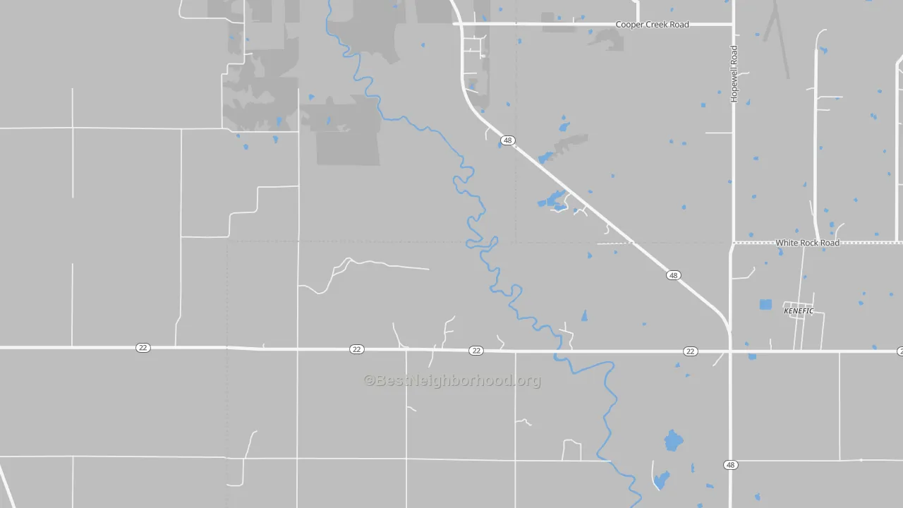 Walk Grade map of Nida, OK, walkable areas in green and car-dependent areas in red