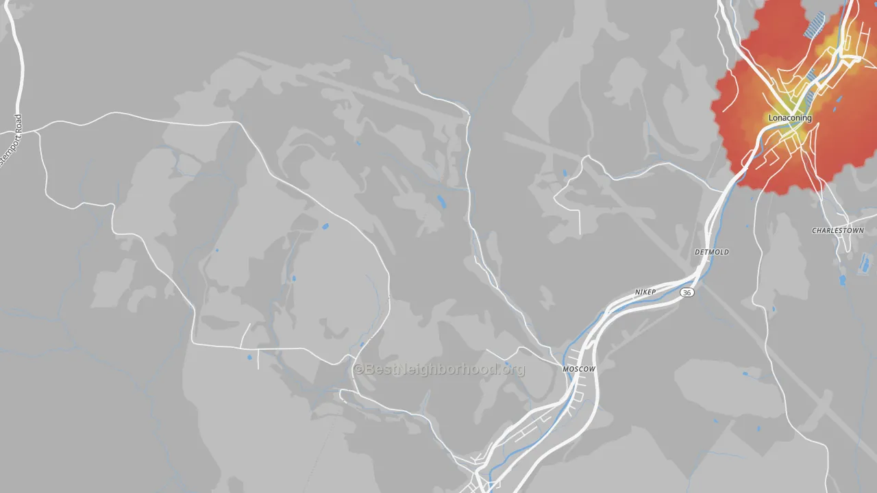 Walk Grade map of Nikep, MD, walkable areas in green and car-dependent areas in red