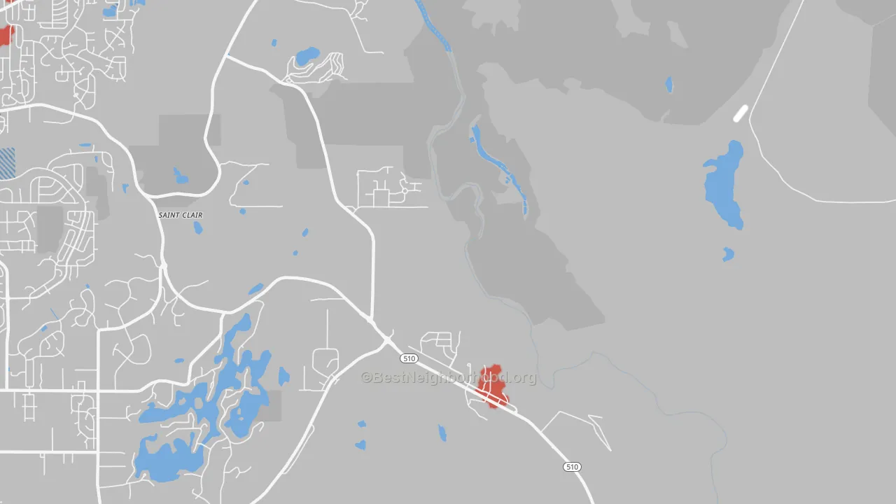 Walk Grade map of Nisqually Indian Community, WA, walkable areas in green and car-dependent areas in red