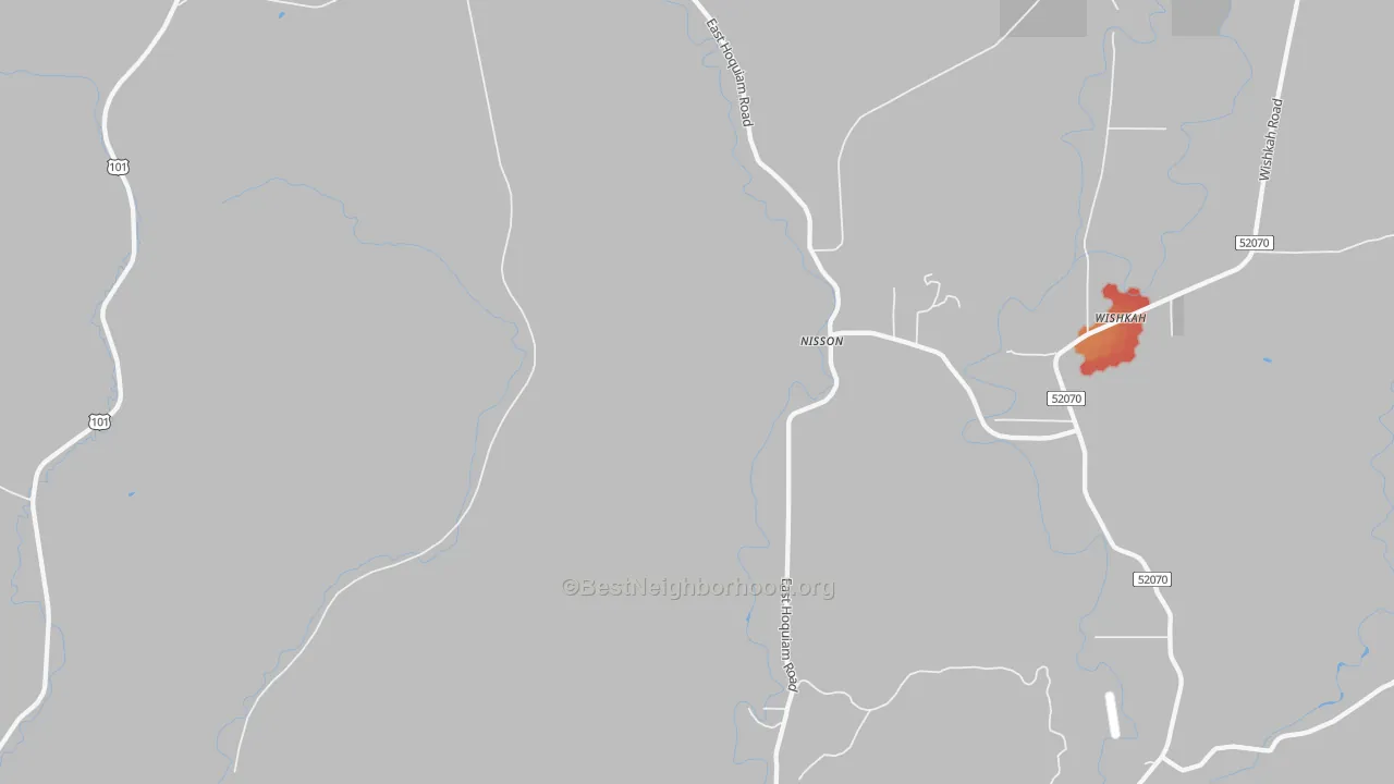 Walk Grade map of Nisson, WA, walkable areas in green and car-dependent areas in red
