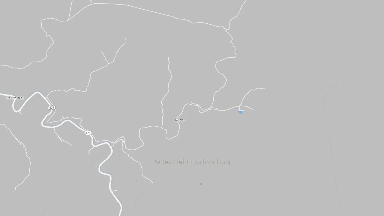 Walk Grade map of Noble, KY, walkable areas in green and car-dependent areas in red