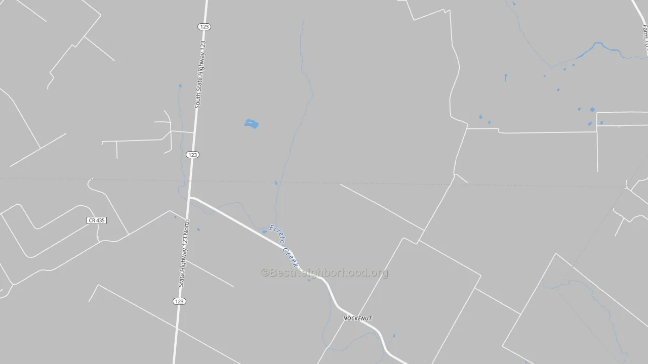 Walk Grade map of Nockenut, TX, walkable areas in green and car-dependent areas in red