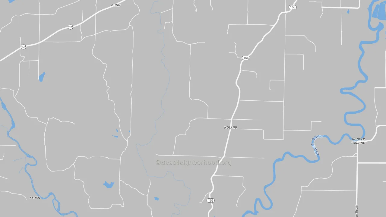 Walk Grade map of Noland, AR, walkable areas in green and car-dependent areas in red