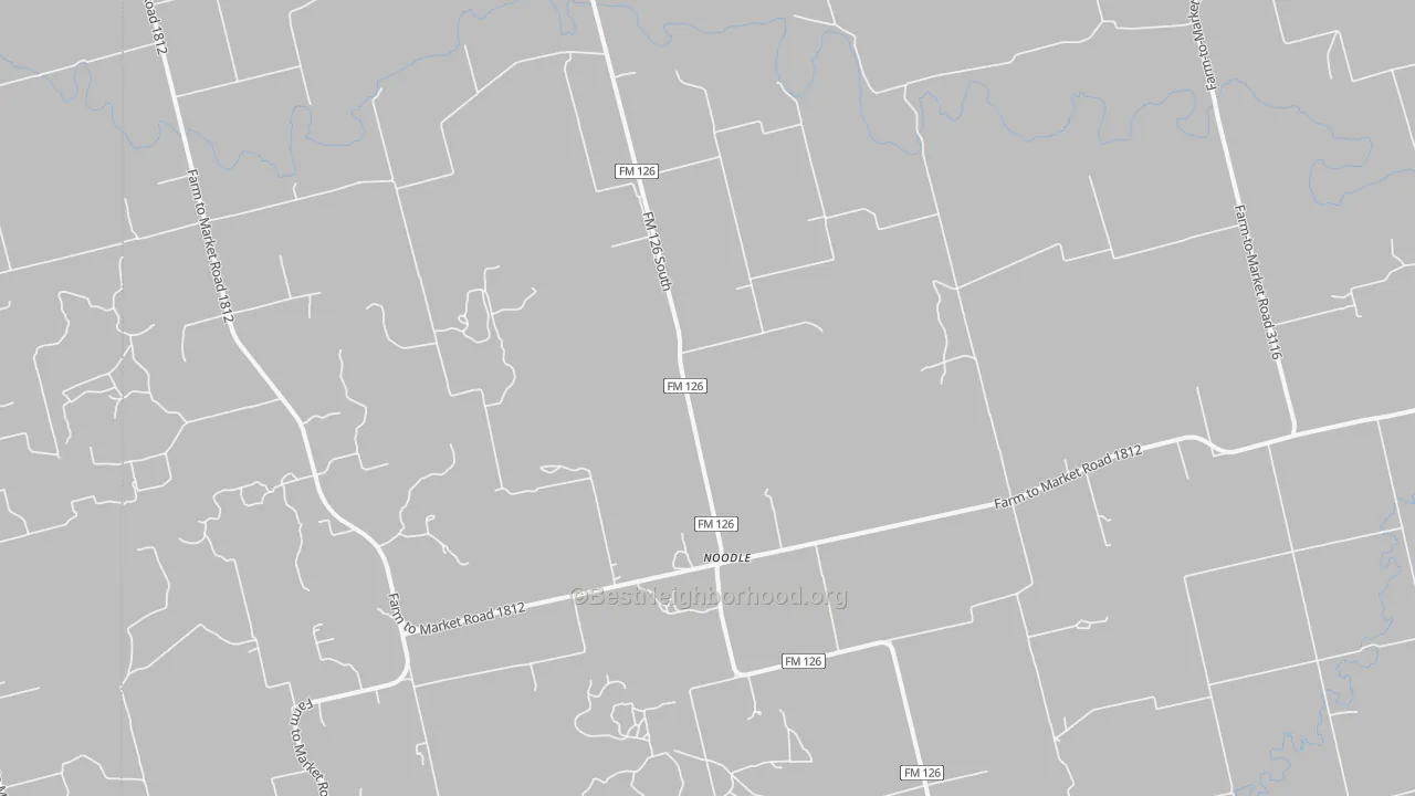 Walk Grade map of Noodle, TX, walkable areas in green and car-dependent areas in red