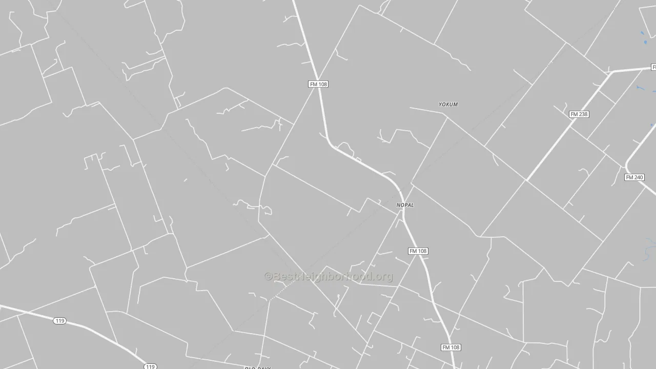 Walk Grade map of Nopal, TX, walkable areas in green and car-dependent areas in red