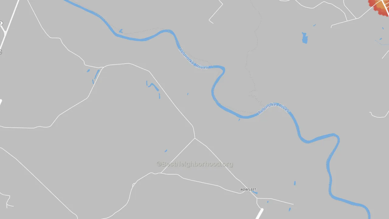 Walk Grade map of Norfleet, NC, walkable areas in green and car-dependent areas in red
