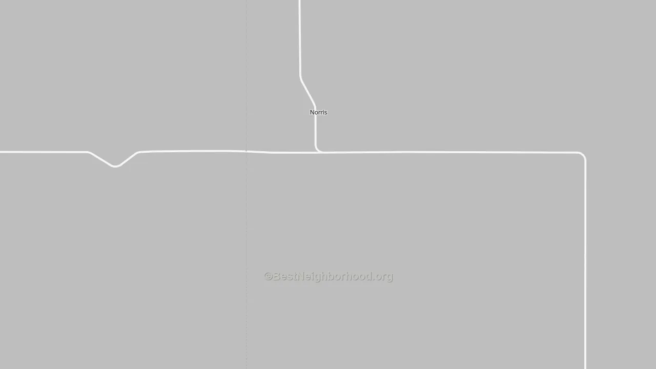 Walk Grade map of Norris, SD, walkable areas in green and car-dependent areas in red