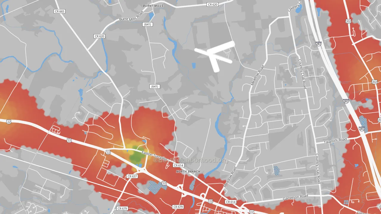Walk Grade map of North Branch Depot, NJ, walkable areas in green and car-dependent areas in red