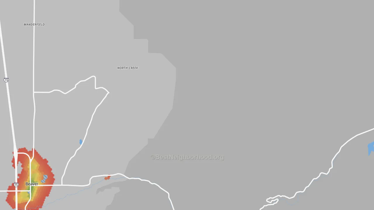Walk Grade map of North Creek, UT, walkable areas in green and car-dependent areas in red