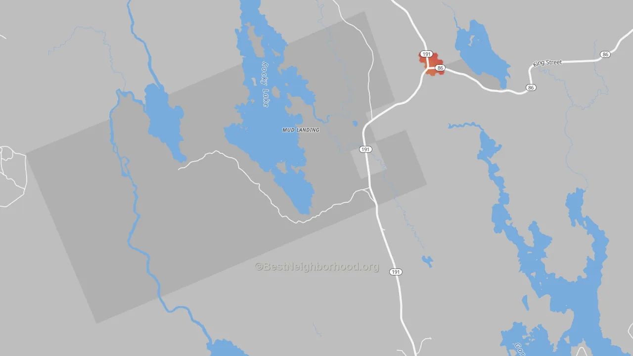 Walk Grade map of North Cutler, ME, walkable areas in green and car-dependent areas in red