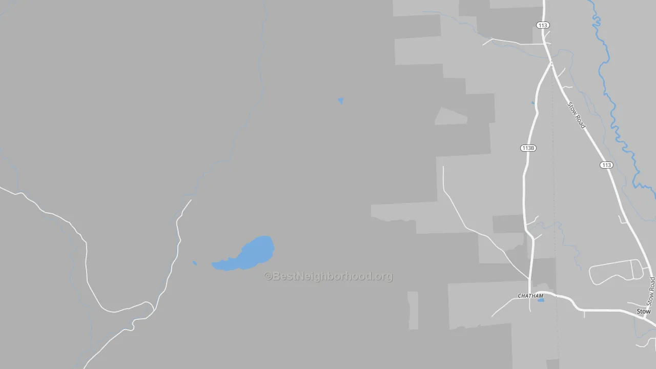Walk Grade map of North Fryeburg, NH, walkable areas in green and car-dependent areas in red
