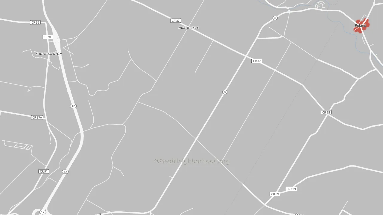 Walk Grade map of North Gage, NY, walkable areas in green and car-dependent areas in red
