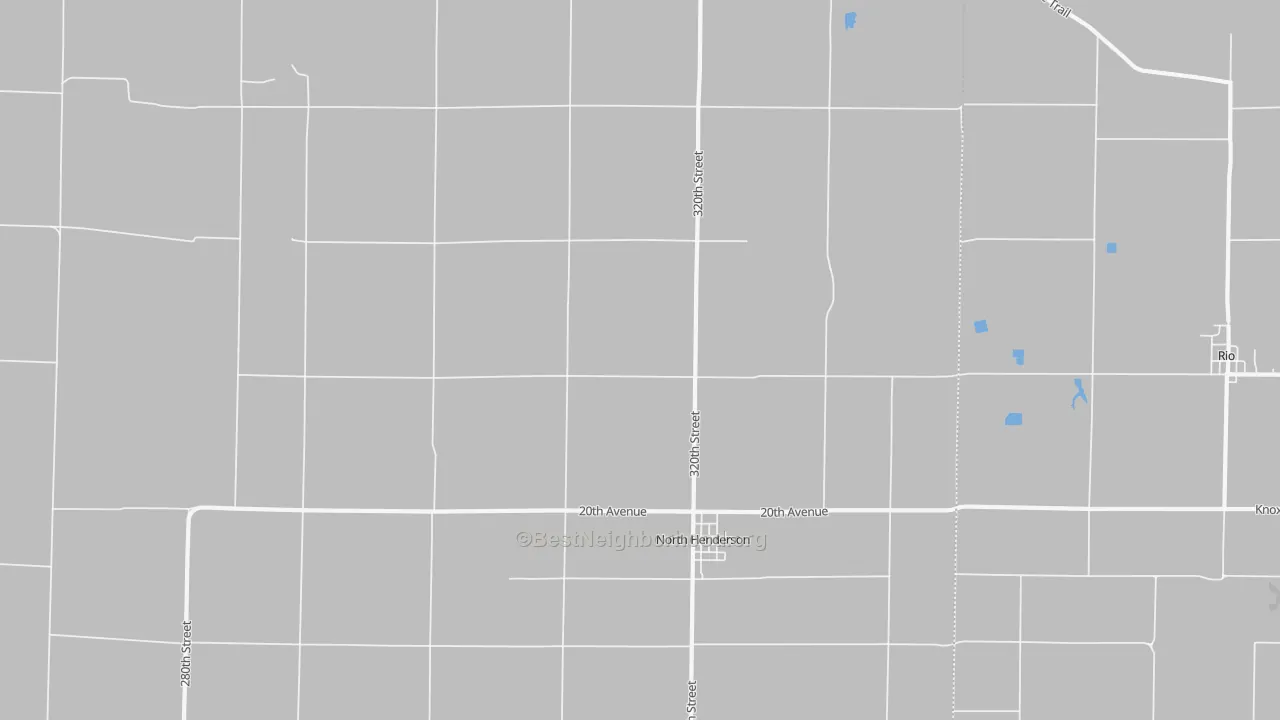Walk Grade map of North Henderson, IL, walkable areas in green and car-dependent areas in red
