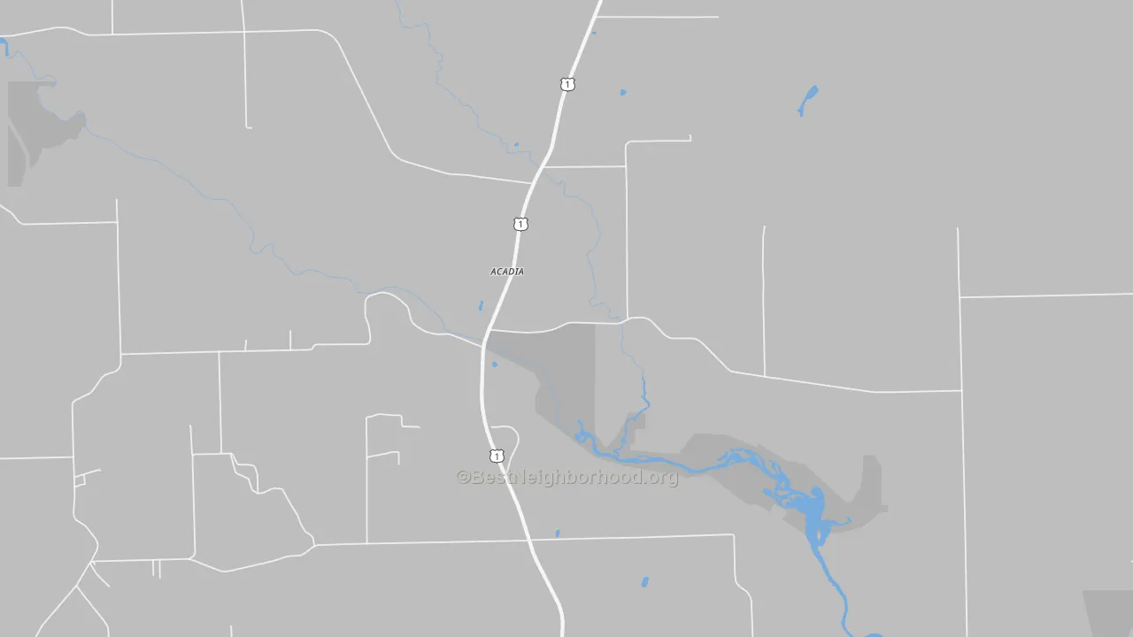 Walk Grade map of North Lyndon, ME, walkable areas in green and car-dependent areas in red