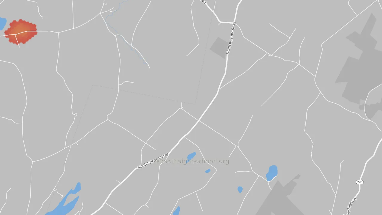 Walk Grade map of North Palermo, ME, walkable areas in green and car-dependent areas in red