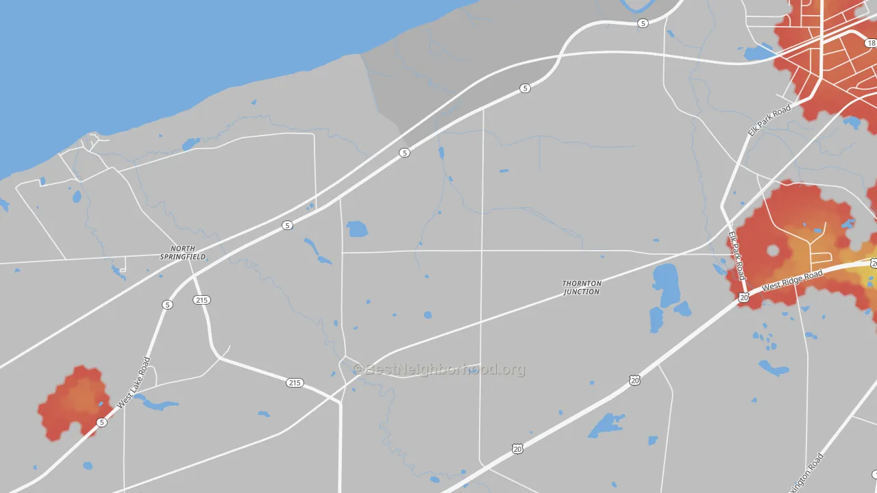 Walk Grade map of North Springfield, PA, walkable areas in green and car-dependent areas in red