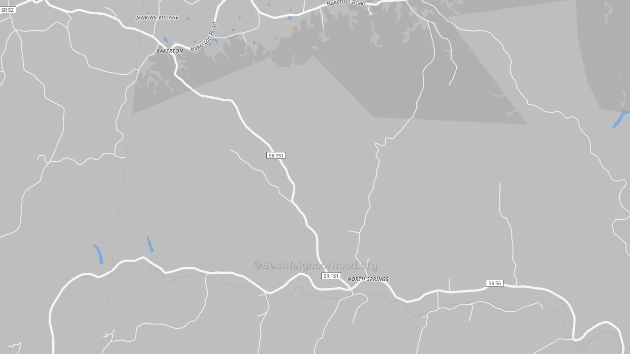 Walk Grade map of North Springs, TN, walkable areas in green and car-dependent areas in red