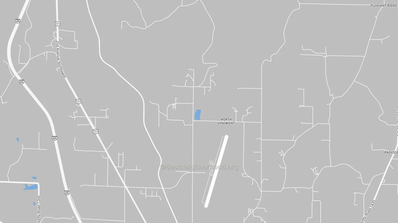 Walk Grade map of North Vinemont, AL, walkable areas in green and car-dependent areas in red