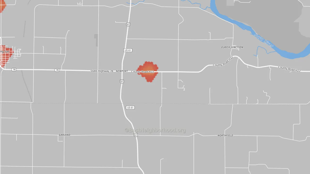 Walk Grade map of Northfield, IA, walkable areas in green and car-dependent areas in red