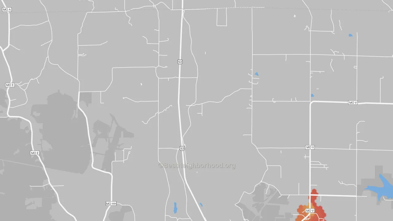 Walk Grade map of Northwye, MO, walkable areas in green and car-dependent areas in red
