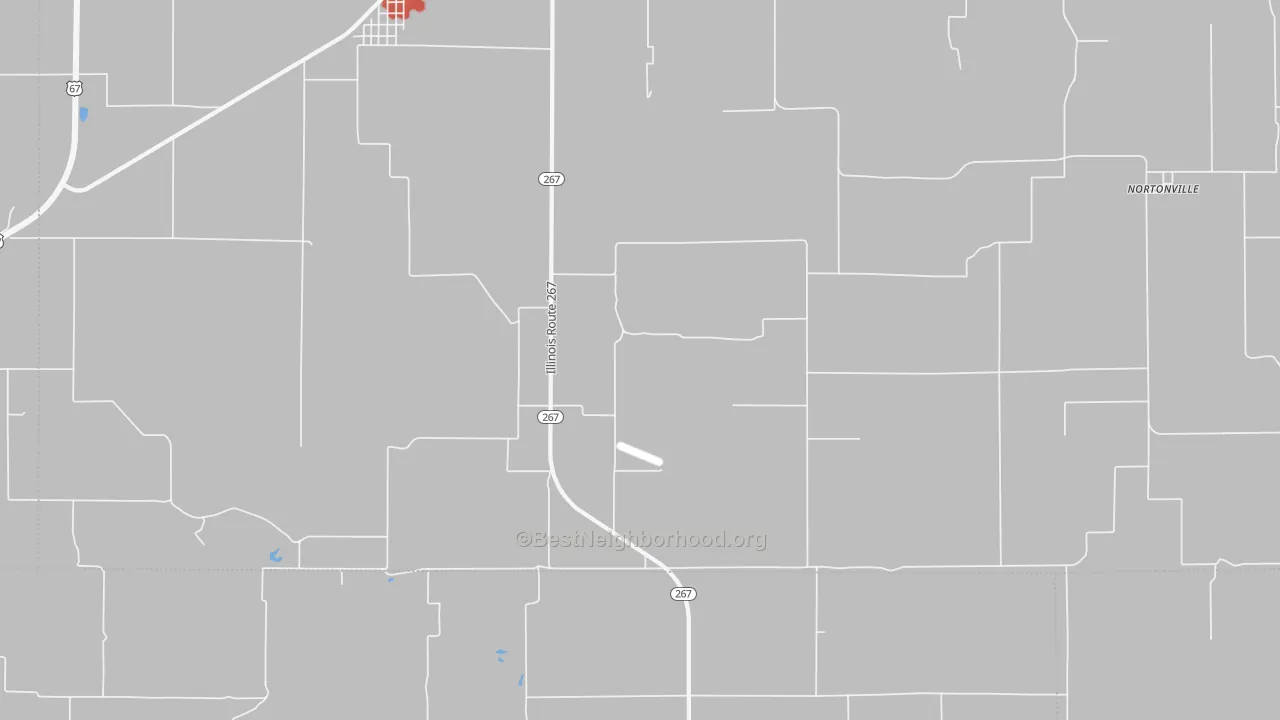 Walk Grade map of Nortonville, IL, walkable areas in green and car-dependent areas in red