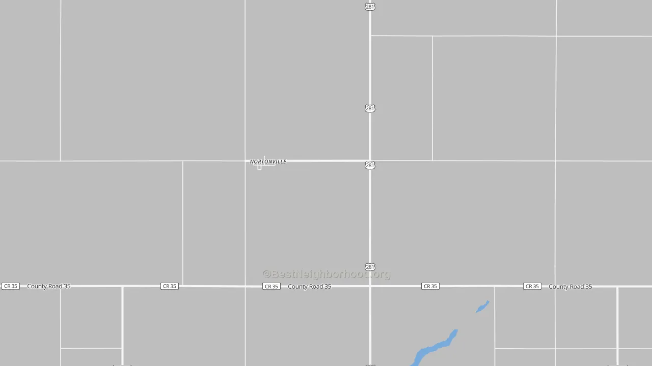 Walk Grade map of Nortonville, ND, walkable areas in green and car-dependent areas in red