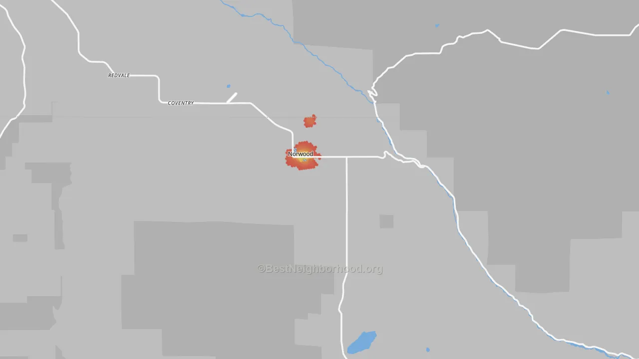 Walk Grade map of Norwood, CO, walkable areas in green and car-dependent areas in red