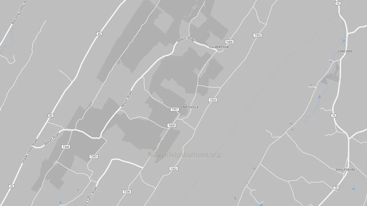 Walk Grade map of Nossville, PA, walkable areas in green and car-dependent areas in red