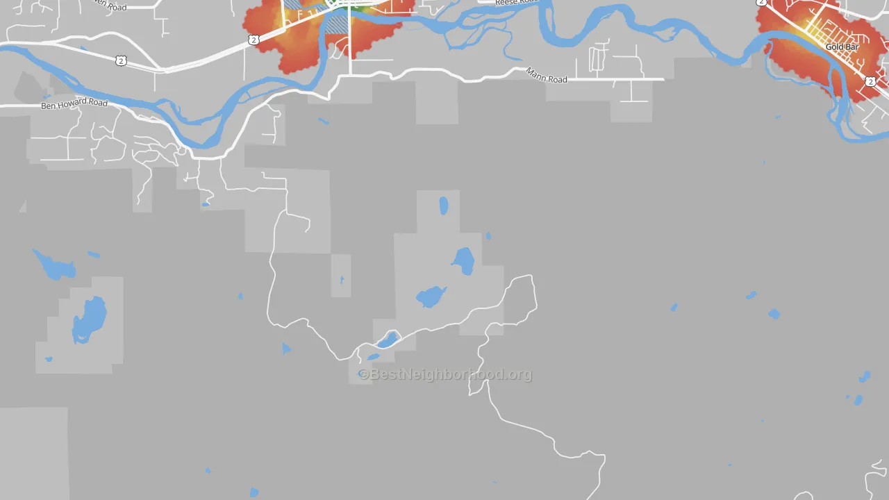 Walk Grade map of Novelty, WA, walkable areas in green and car-dependent areas in red