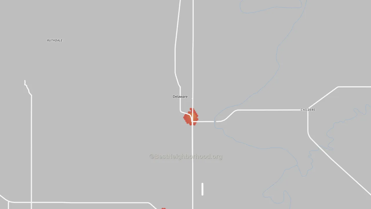 Walk Grade map of Nowata County, OK, walkable areas in green and car-dependent areas in red