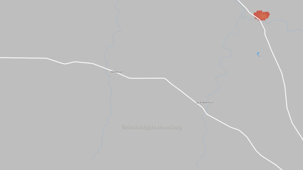 Walk Grade map of Noxville, TX, walkable areas in green and car-dependent areas in red