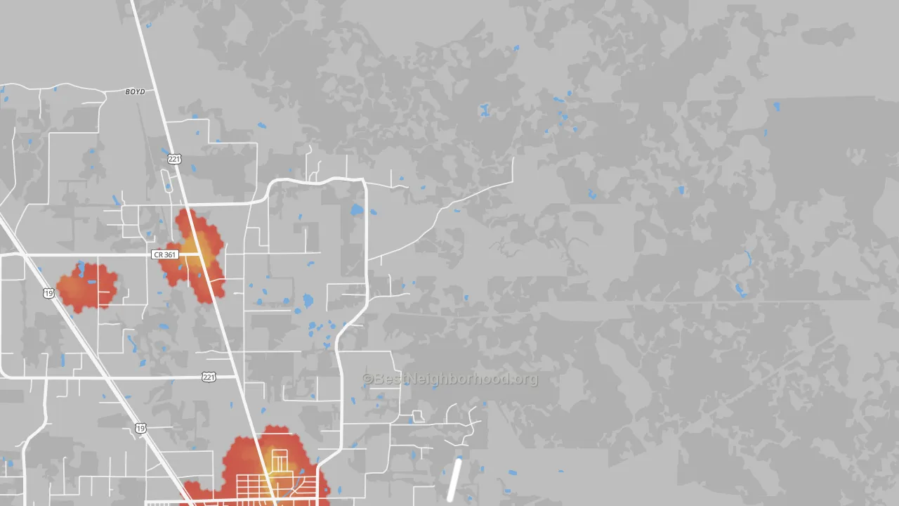 Walk Grade map of Nutall Rise, FL, walkable areas in green and car-dependent areas in red