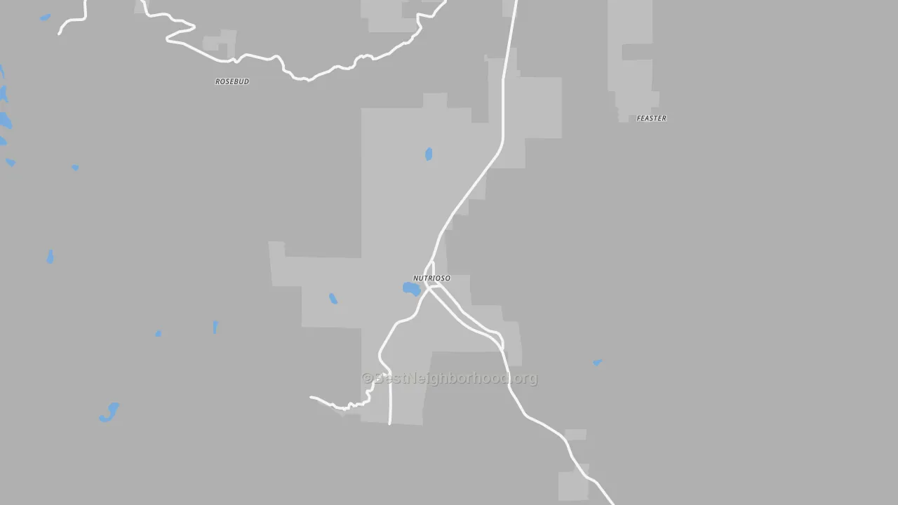 Walk Grade map of Nutrioso, AZ, walkable areas in green and car-dependent areas in red