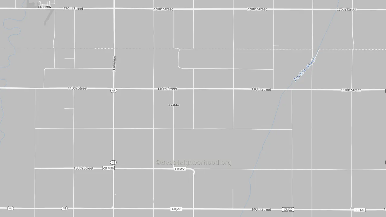 Walk Grade map of Nyman, IA, walkable areas in green and car-dependent areas in red