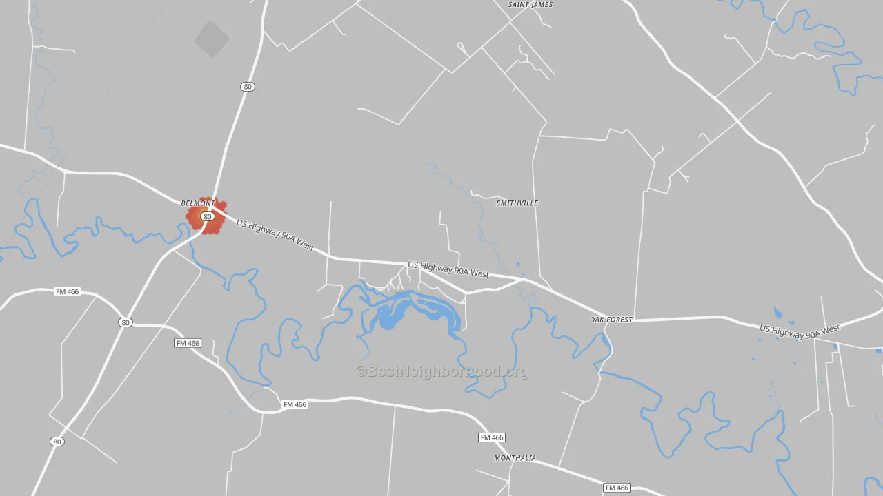 Walk Grade map of Oak Forest, TX, walkable areas in green and car-dependent areas in red