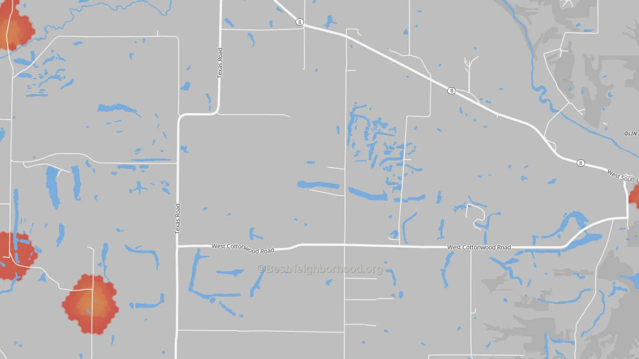 Walk Grade map of Oak Hill, IL, walkable areas in green and car-dependent areas in red