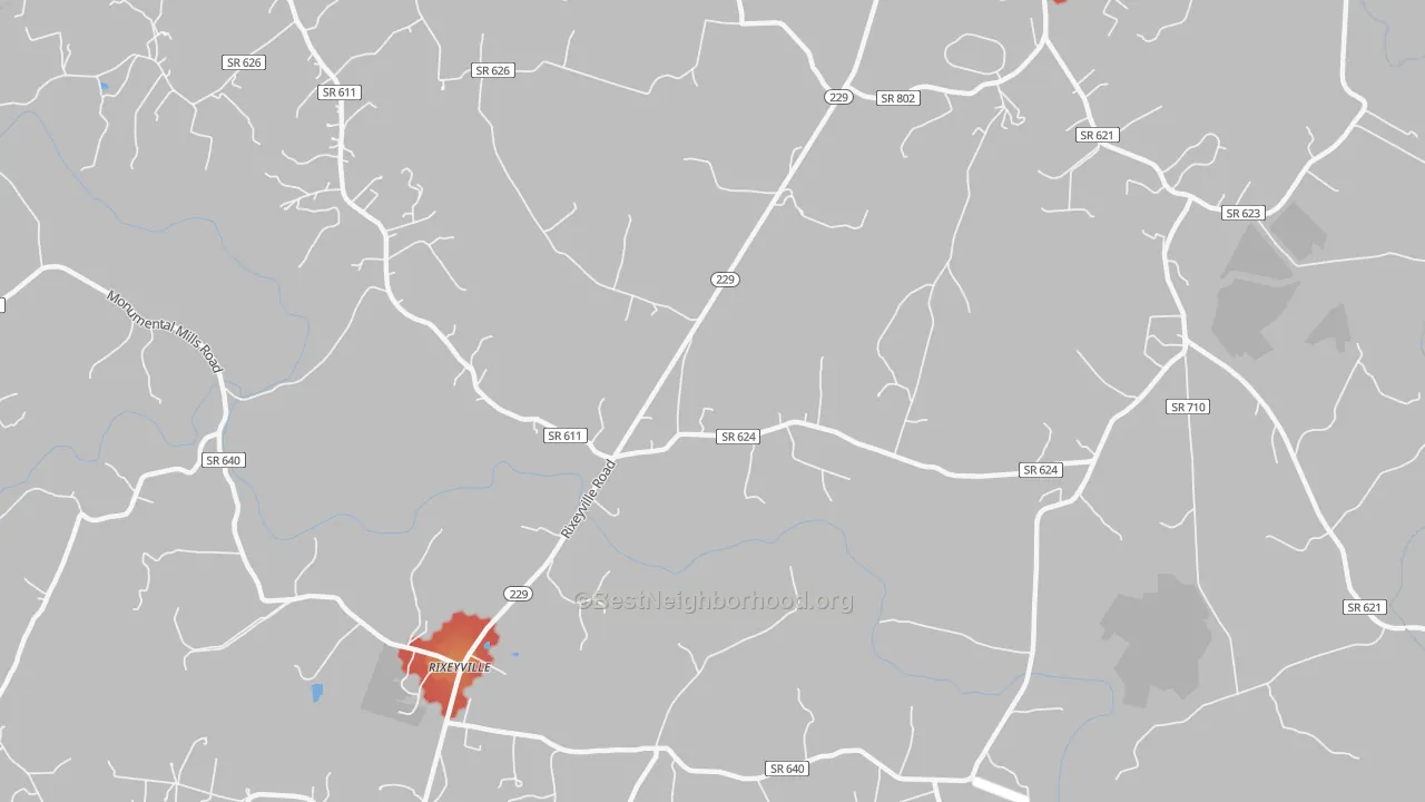 Walk Grade map of Oakshade, VA, walkable areas in green and car-dependent areas in red