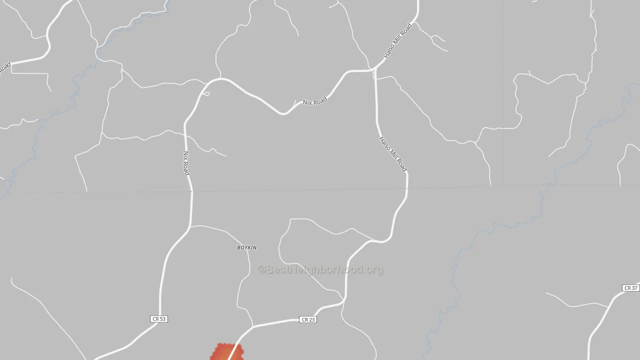 Walk Grade map of Oaky Streak, AL, walkable areas in green and car-dependent areas in red