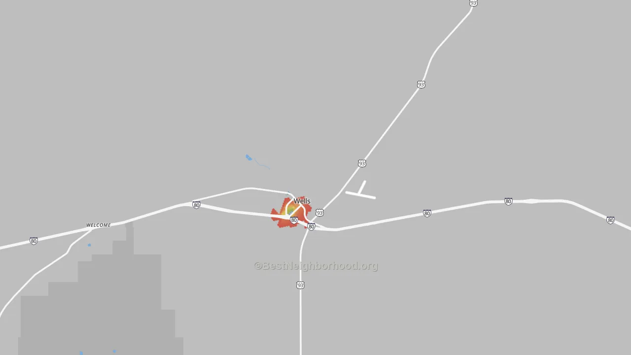 Walk Grade map of Oasis, NV, walkable areas in green and car-dependent areas in red