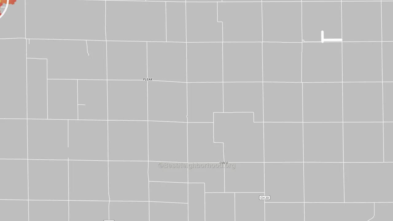Walk Grade map of Obed, IL, walkable areas in green and car-dependent areas in red